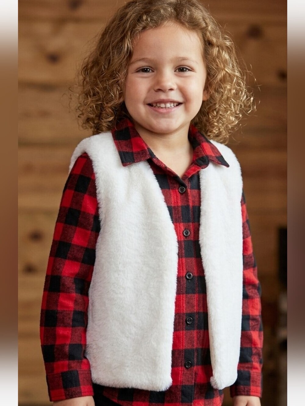 Max Studio Kids Red and Black Plaid Set with White Vest